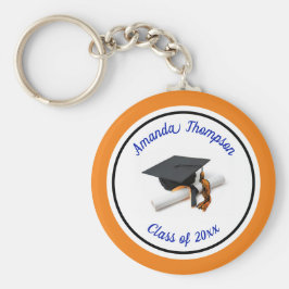 Blauer und orangefarbener Graduierungsdeckel und T Schlüsselanhänger
