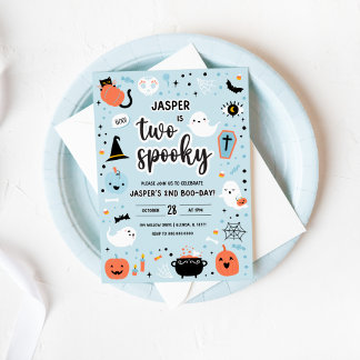 Blauer und orangefarbener Halloween 2. Geburtstag  Einladung