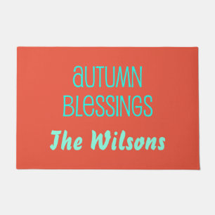 Blauer und orangefarbener Herbstsegen vor der Tür Fußmatte