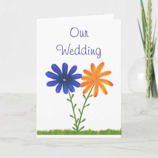 Blauer und orangefarbener Hochzeitsempfang, Blume Einladung (Vorderseite)