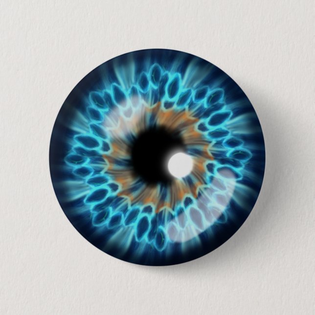 Blauer und orangefarbener Iris Button (Vorderseite)