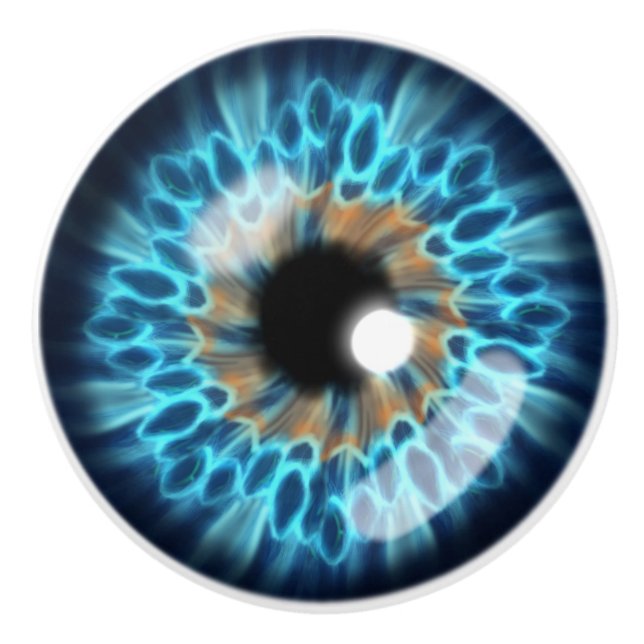 Blauer und orangefarbener Iris Keramikknauf (Vorderseite)