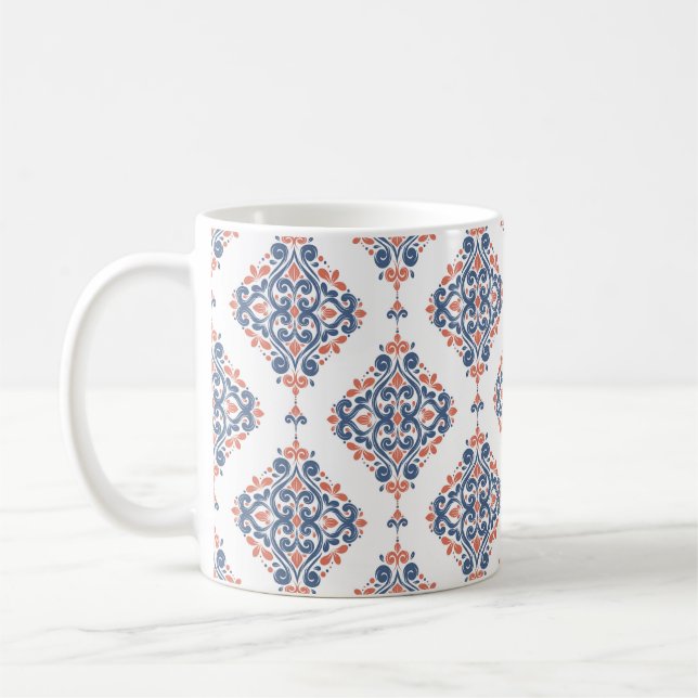 Blauer und orangefarbener, nahtloser Schnitt. Vint Kaffeetasse (Links)