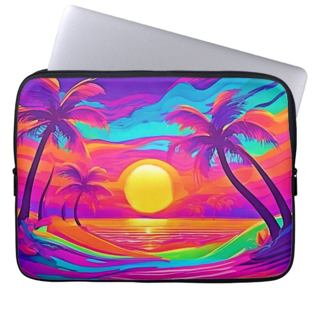 Blauer und orangefarbener Sonnenuntergang Laptopschutzhülle (Vorderseite)