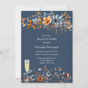 Blauer und orangefarbener Wildblumen Brunch und Bu Einladung