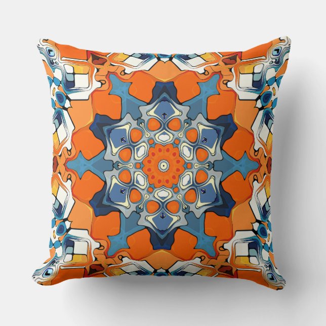 Blauer und Orangen Abstrakt Kissen (Vorderseite)