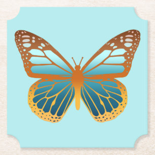 Blauer und orangener Farbverlauf Schmetterling Untersetzer