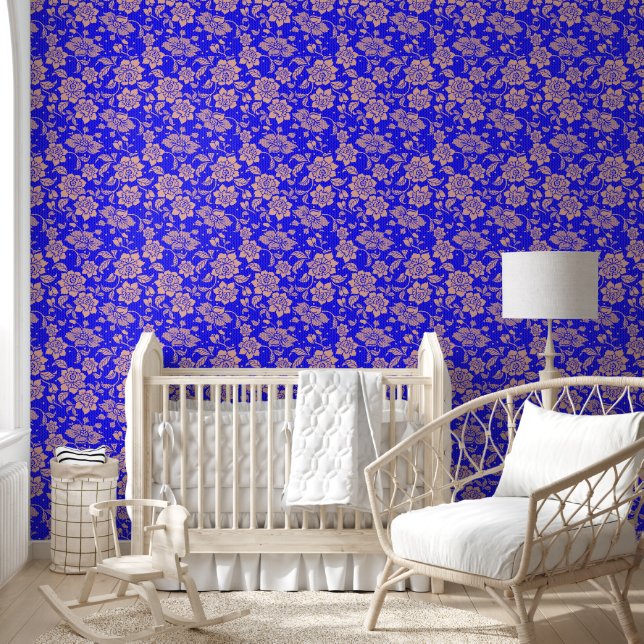 Blauer und pfirsichfarbener Blume Blütenschale und Tapete (Kinder)