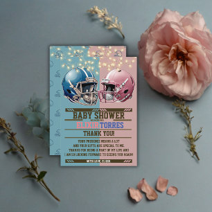 Blauer und rosa American-Football-Helm Baby-Party Dankeskarte