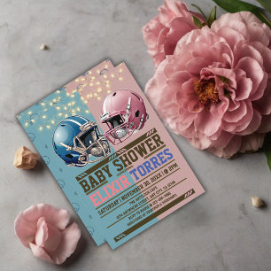 Blauer und rosa American-Football-Helm Baby Shower Einladung