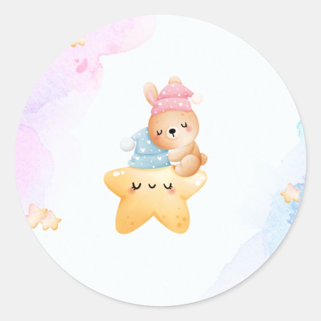 Blauer und rosa Babyduschkleber Runder Aufkleber (Vorderseite)