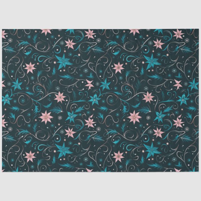 Blauer und rosa Blumen und Weinreben Weihnachten Seidenpapier (Vorderseite)
