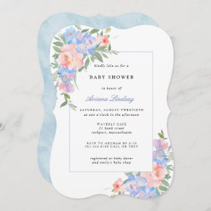 Blauer und rosa Blütendusche Einladung