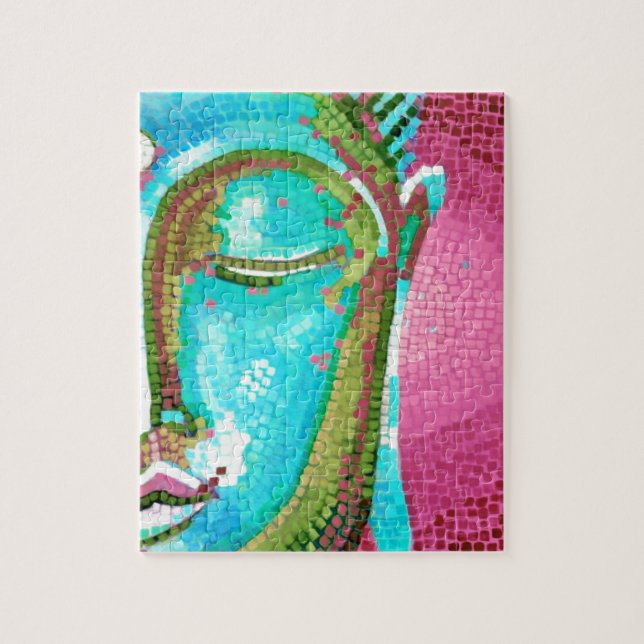 Blauer und rosa Buddha stellen Mosaik gegenüber (Vertikal)