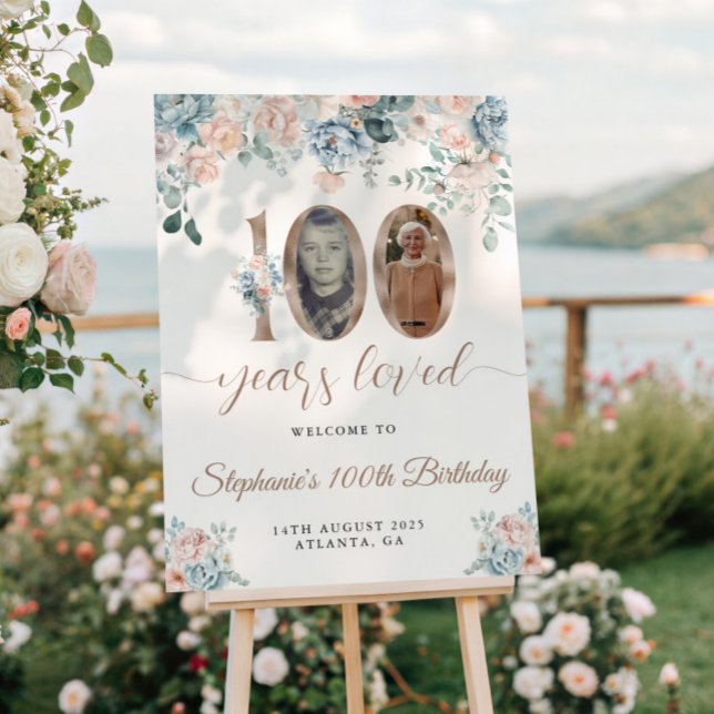 Blauer und rosa Foto 100. Geburtstag Willkommen Poster (Von Creator hochgeladen)