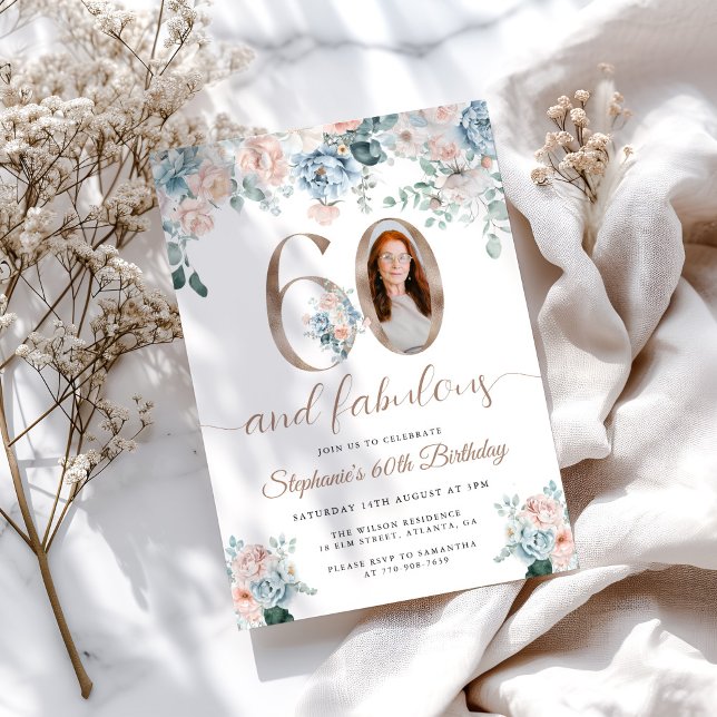 Blauer und rosa Foto 60. Geburtstag Einladung (Von Creator hochgeladen)