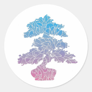 Blauer und rosa Muster Bonsai Tree Runder Aufkleber