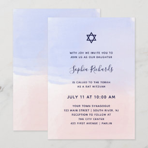 Blauer und rosa Pastellschläger Mitzvah des Einladung