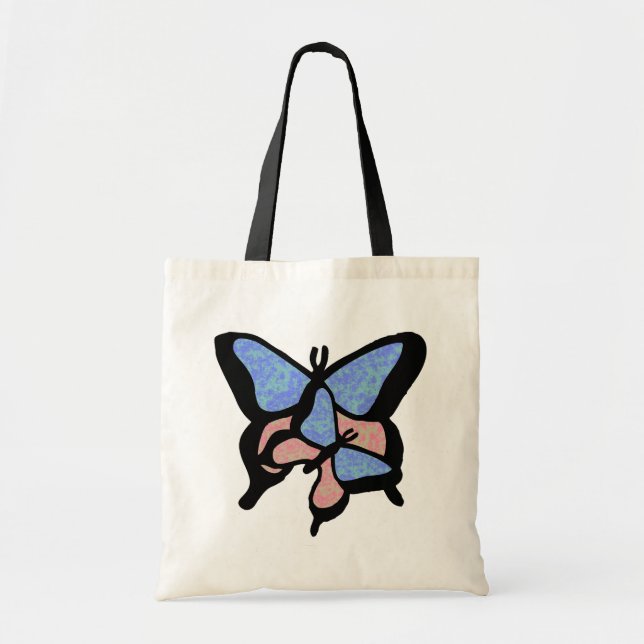 Blauer und rosa Schmetterlinge Tote Beutel Tragetasche (Vorne)