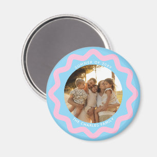 Blauer und rosa welliger Kreis-Foto-Rahmen mit Tex Magnet