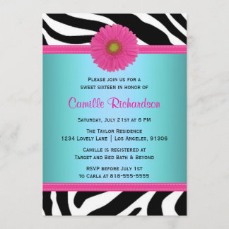 Blauer und Rosa, Zebra 16 . Geburtstag Einladung