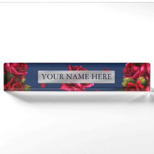 Blauer und Rote Rosen Personalisierter Name Plakat Namensplakette
