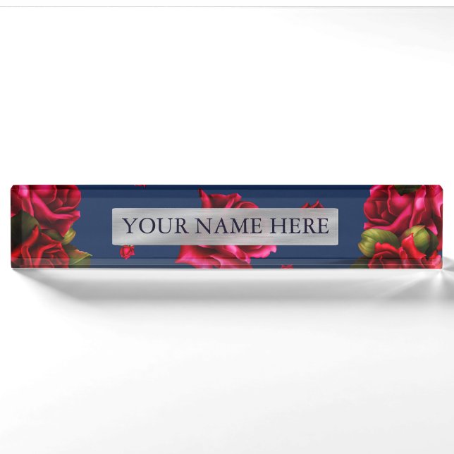 Blauer und Rote Rosen Personalisierter Name Plakat Namensplakette (Vorderseite)