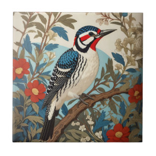 Blauer und roter Specht Naturinspirierter Vogel Fliese