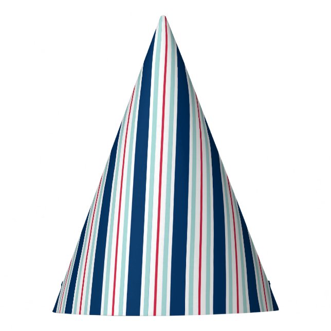 Blauer und roter Streifen-Party-Hut des Ton-zwei Partyhütchen (Vorderseite)