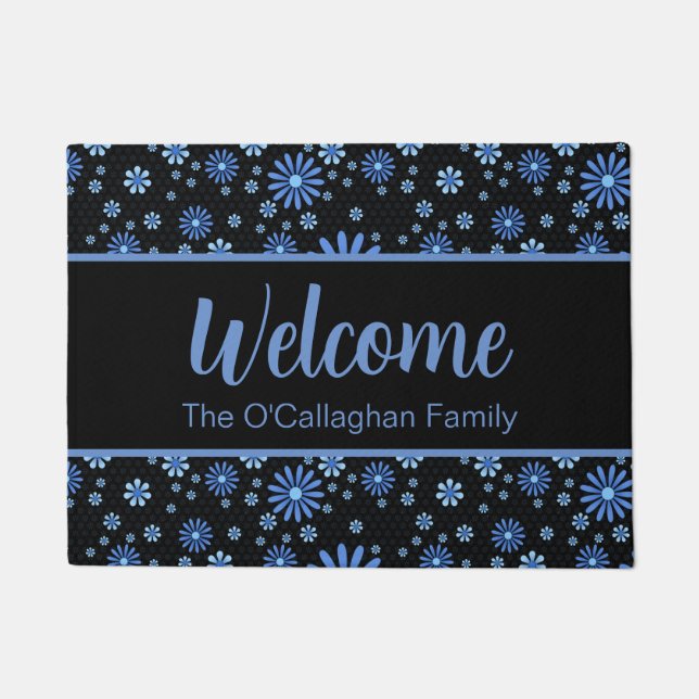 Blauer und schwarzer Blume Power Retro Fußmatte (Vorderseite)