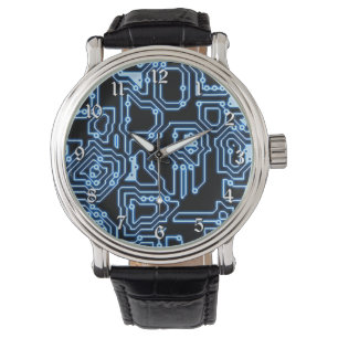 Blauer und schwarzer Computerzirkus Armbanduhr
