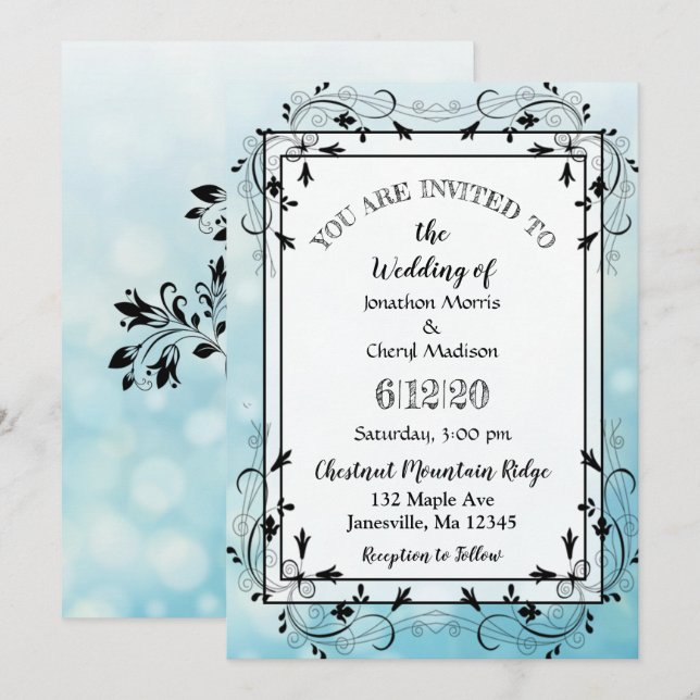 Blauer und schwarzer Dekorationsbaum Einladungen f (Vorne/Hinten)