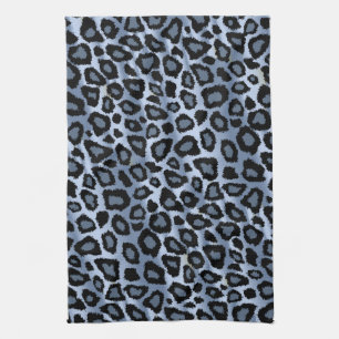 Blauer und schwarzer Leopard-Tierdruck Geschirrtuch