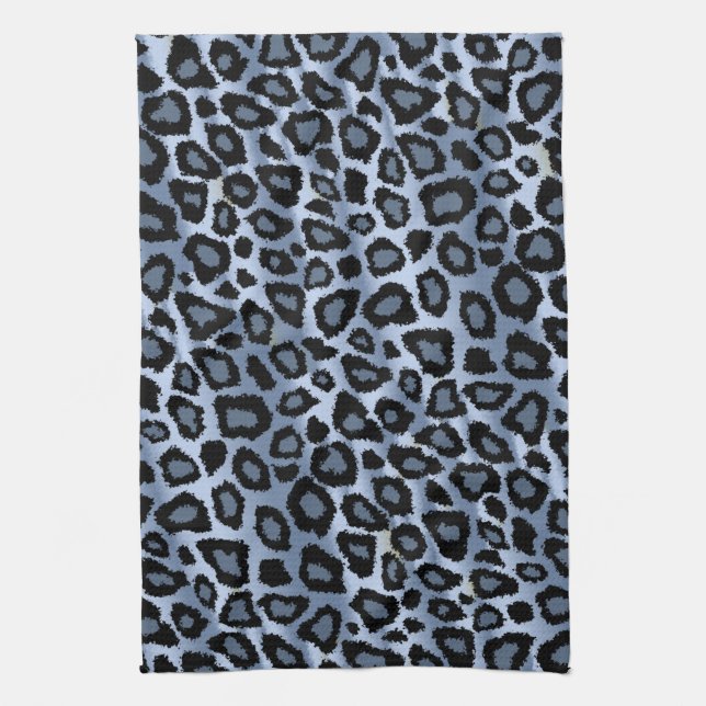 Blauer und schwarzer Leopard-Tierdruck Geschirrtuch (Vertikal)