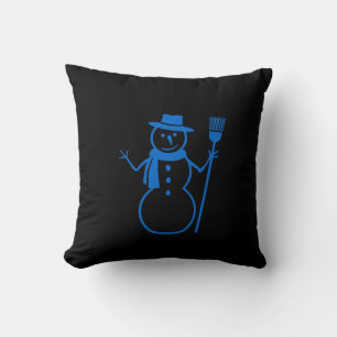blauer und schwarzer Schneemann und FROHE WEIHNACH Kissen