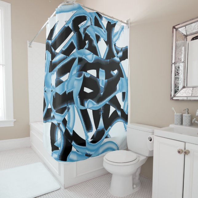 Blauer und schwarzer Schrott oder Bänder werden ze Duschvorhang (Beispiel)