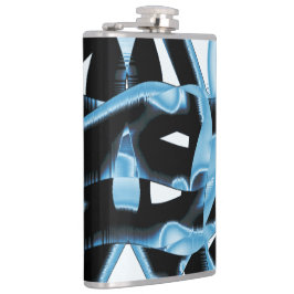 Blauer und schwarzer Schrott oder Bänder werden ze Flachmann