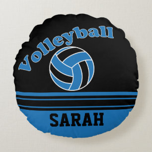 Blauer und schwarzer Volleyball personifizieren Rundes Kissen