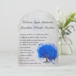 Blauer und Silberer Herzleder Tree Hochzeitseinlad Einladung