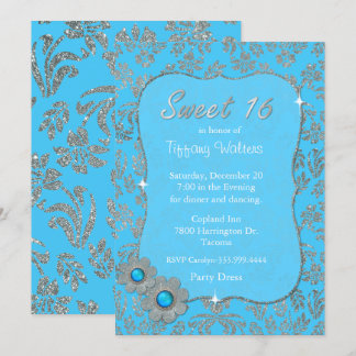 Blauer und silberner Bonbon 16 Einladung