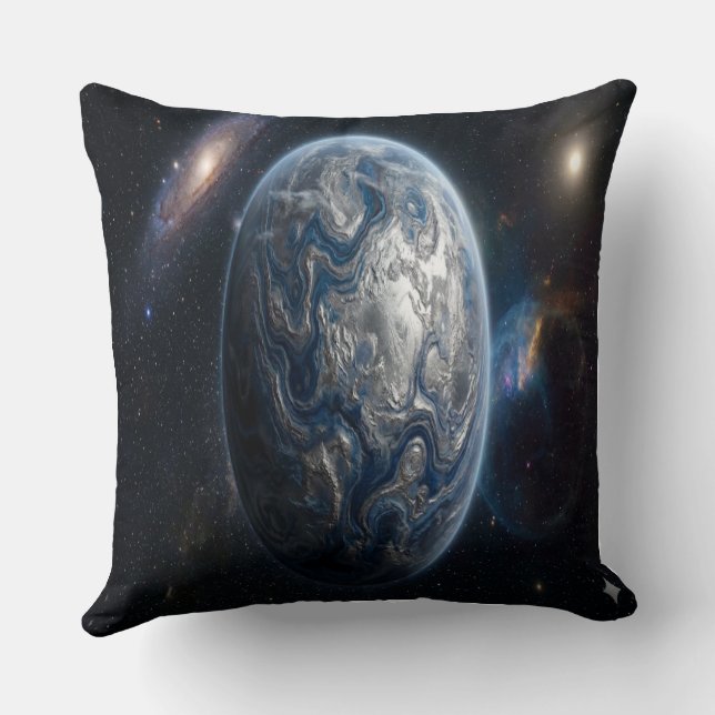 Blauer und silberner Planet Kissen (Rückseite)