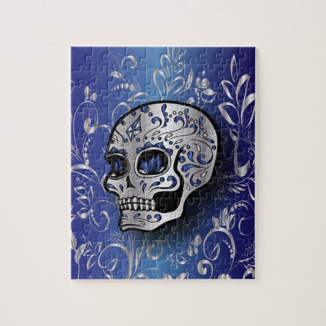 Blauer und silberner Schädel des wunderlichen (Vertikal)