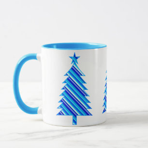 Blauer und türkisfarbener Streifen Weihnachtsbaum Tasse