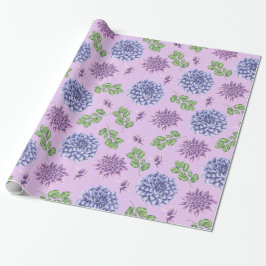 Blauer und violette Blumen auf dem Lavendel Geschenkpapier