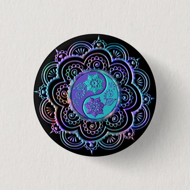 Blauer und violetter Mandala Button (Vorderseite)
