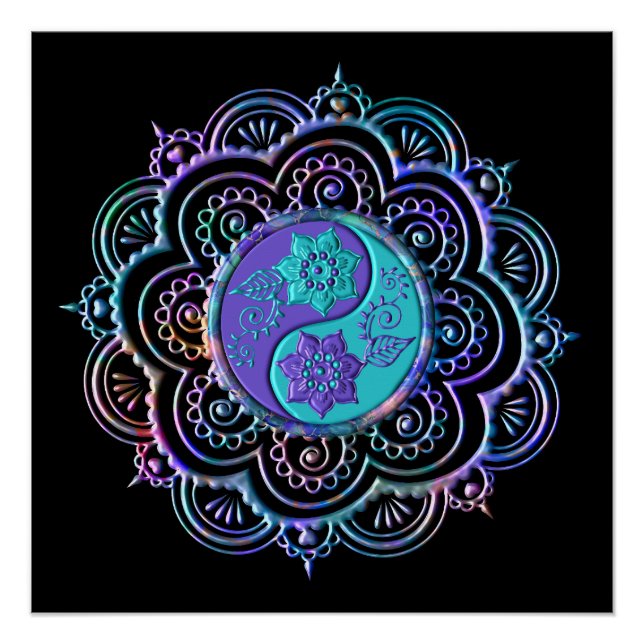 Blauer und violetter Mandala Poster (Vorderseite)