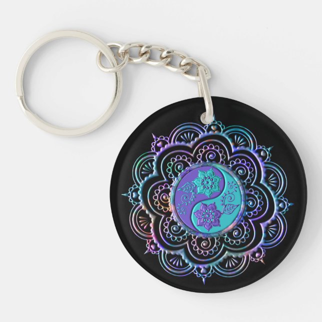 Blauer und violetter Mandala Schlüsselanhänger (Vorderseite)