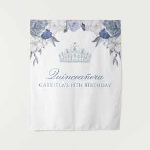Blauer und Weiße Blume  Hintergrund der Quinceaner Wandteppich