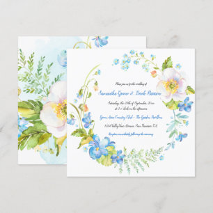 Blauer und weiße Blumen Fantasy Wreath Hochzeit Einladung