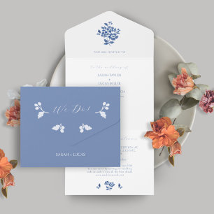 Blauer und weiße Blüten - alles in einer Hochzeit All In One Einladung